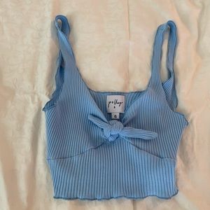 BLUE POLLY TIE FRONT CROP TANK size 6